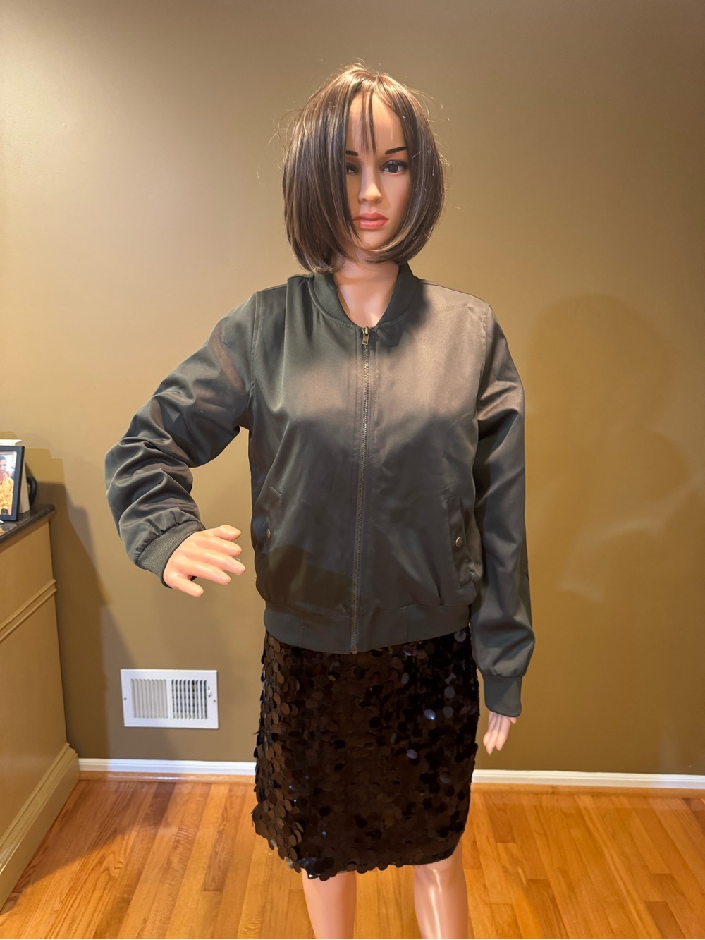 Hippie Rose Dark Olive Bomber Jacket
